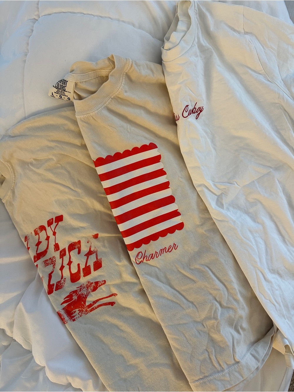 Cream Short-Sleeve Tee with Red Graphic